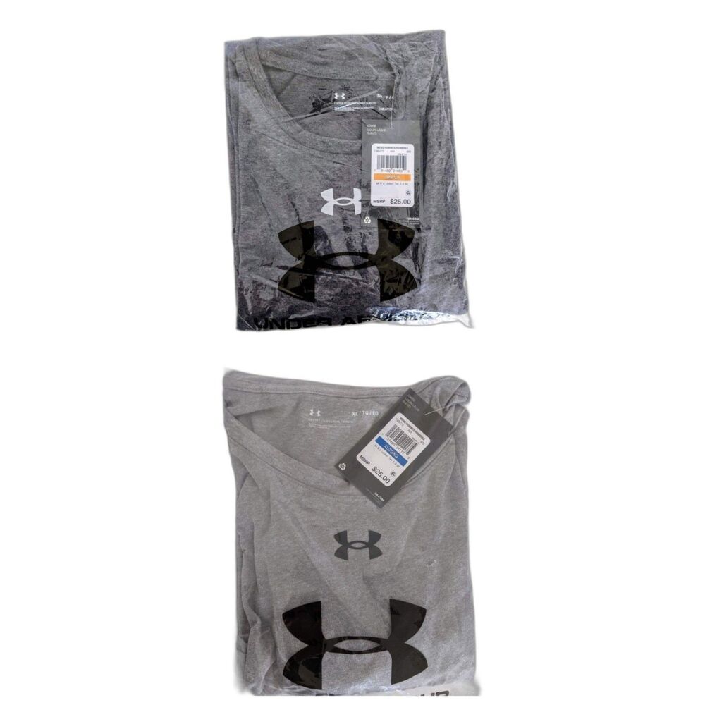 Men's Under Armour Dark and Light Gray Athletic T Shirts Size XXL Bundle of 2